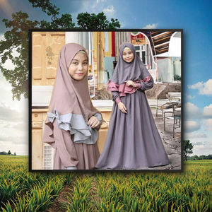 Vêtements islamiques en gros, ensemble abaya hijab à manches longues et col rond pour enfants, 2 pièces, polyester respirant - Product Image 3