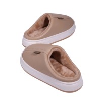 Paul Frank – Chaussons mules en cuir PU pour femme, doublés de fourrure, à bout fermé, plateforme, à enfiler, pour l'hiver, chaussures d'intérieur à semelle épaisse