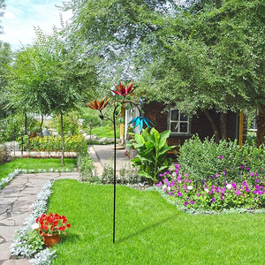 สวนกลางแจ้งประติมากรรมโลหะขนาดใหญ่สามสีสันอิสระปั่นดอกไม้และผีเสื้อลมปินเนอร์ - Product Image 4