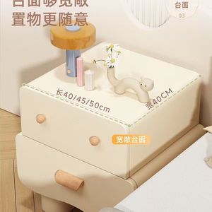 Table de chevet en cuir de couleur crème avec tiroirs, rangement moderne et minimaliste pour chambre à coucher, pour enfants, adultes et personnes âgées - Product Image 2