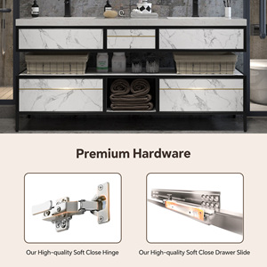 Meuble <span class=keywords><strong>de</strong></span> salle <span class=keywords><strong>de</strong></span> bain <span class=keywords><strong>de</strong></span> style moderne et luxueux avec double vasque, armoire en <span class=keywords><strong>bois</strong></span> massif et miroir intelligent avec rangement - Product Image 4