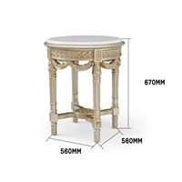 Table d'appoint console française en bois massif antique, sculptée à la main, avec plateau en marbre naturel de luxe, table d'appoint ronde rustique