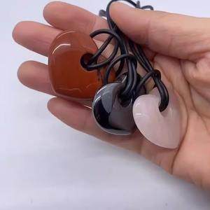 Collar con colgante de corazón de cuarzo rosa de hematita Natural 30x35mm corazón 10mm colgante de cristal con agujero grande collar DIY - Product Image 3