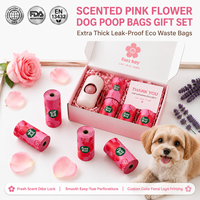 Sacs à crottes de chien parfumés aux fleurs, extra épais, anti-fuites, sans dégâts, avec impression de logo personnalisée en usine, pour les promenades en extérieur