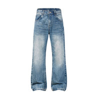 Jean délavé style américain haut de gamme pour homme – Pantalon polyvalent coupe droite décontractée, effet vieilli et effiloché, idéal pour l'automne