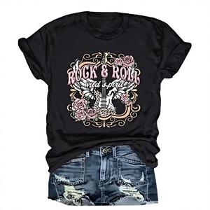 T-<span class=keywords><strong>shirt</strong></span> <span class=keywords><strong>vintage</strong></span> imprimé à col rond pour femme, manches courtes, motif groupe rock avec design Nashville - Product Image 3