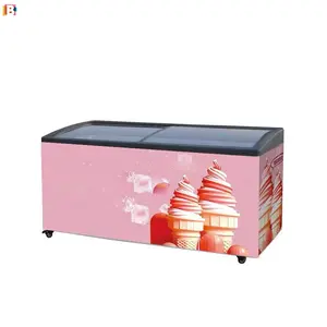 Nhà Máy Trực Tiếp Bán Đông Lạnh Tủ Đông Cong Glass Mini Ice Cream Hiển Thị Tủ Đông Cho Siêu Thị