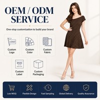 Maßgeschneidertes Polka-Dot Off-Shoulder Rüschenkleid Damen Sommer Braun Kurzarm A-Linie Mini OEM ODM Großhandel Niedriger MOQ