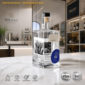 Bouteille en verre Solent Clear Luxury Spirits <span class=keywords><strong>700ml</strong></span>, design nordique givré, pour vodka, <span class=keywords><strong>gin</strong></span>, whisky, avec bouchon en bois - Product Image 1