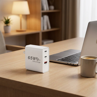 Chargeur GaN 65W, chargeur rapide USB-C PD 65W, prise US, chargeur multi-ports type C QC 3.0 compatible avec MacBook Pro, iPhone, Office