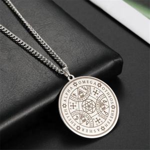 Luckyywu — symbole géométrique en acier inoxydable, pièce de monnaie gravée au Laser, amulette magique Alpha AGLA Talisman Tetragrammaton, pendentif - Product Image 4