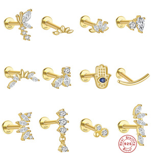 Nouveauté Gaby : Bijoux de piercing interne pour <span class=keywords><strong>l</strong></span>'oreille, zircon scintillant, argent S925, boucles d'oreilles pour cartilage, vente en gros de bijoux de piercing corporel - Product Image 1