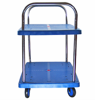 Chariot de table en plastique industriel avec garde-corps, roues pivotantes à 360 degrés, capacité de 400 kg, entièrement silencieux, main courante double couche, 35,5 pouces X