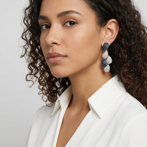 Teardrop <b>Dangle</b> <b>Earrings</b> 2.65 Cttw Round Cut White & Blue <b>Diamonds</b> 925 Sterling Silver Women's Wedding Jewelry - Product Image 2