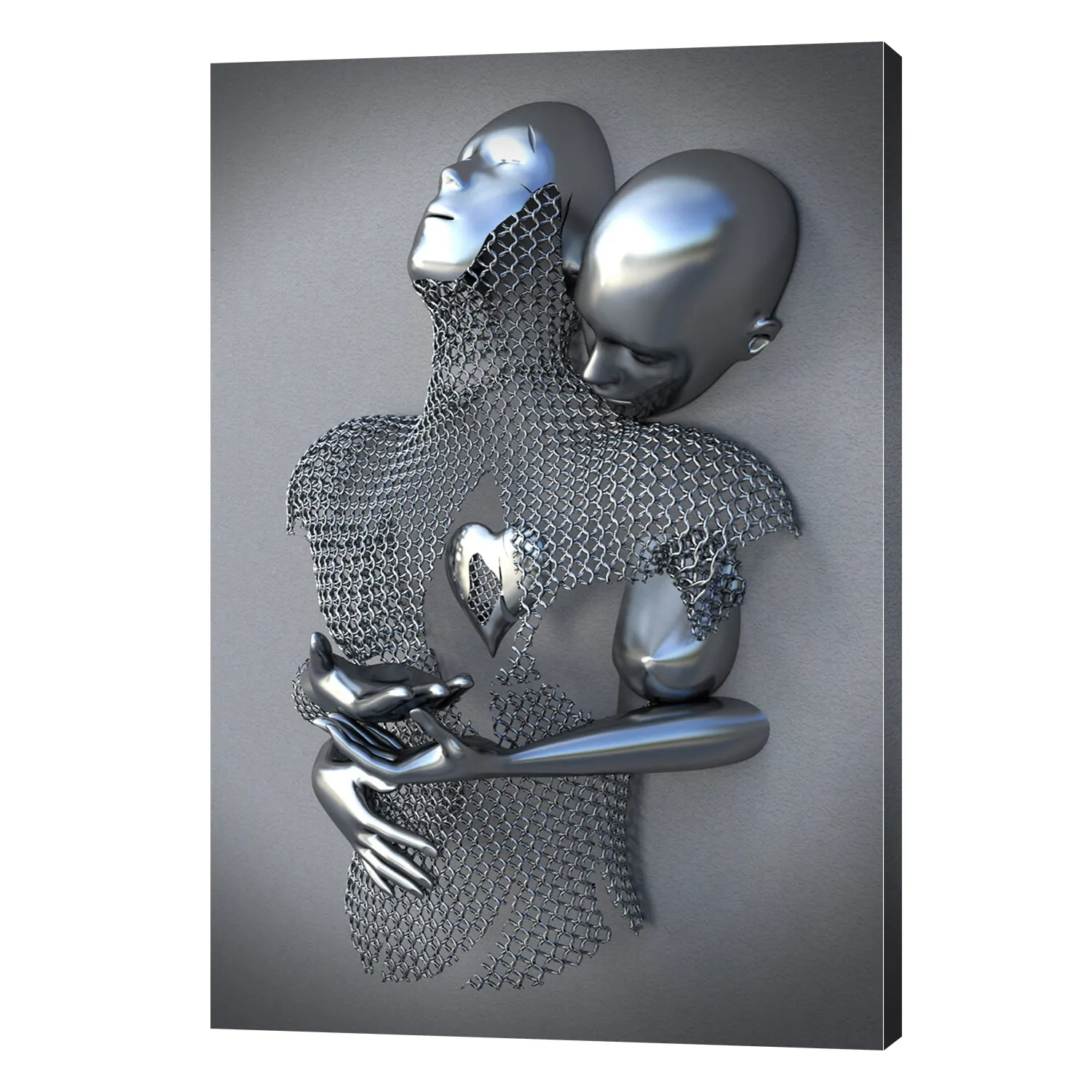 Metal Figure Statue Art Canvas Painting Posters and Prints Modern Lovers Sculpture Wall Pictures for Living Room Home Decoration