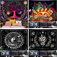 Tapisserie murale en polyester motif floral mandala marine, facile à accrocher, décoration murale, impression HD, vente en gros, lavage à la main