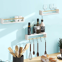 Ensemble de 3 étagères flottantes avec éclairage LED blanc, étagère murale pour plantes, rangement en bois rustique pour la chambre à coucher, le salon, la salle de bain, décoration