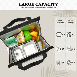 Bolsa Térmica Portátil a Cuadros Rosa y Blanca con Diseño de Flores de Hawái, Bolsa de Almuerzo Aislada Reutilizable a Prueba de Fugas con Lámina de Aluminio Personalizada - Product Image 5