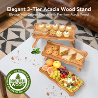 Plateau pliable en bois d'acacia à 3 niveaux, support à cupcakes pour fête, anniversaire, mariage, Noël