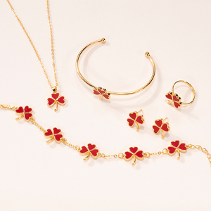 18K Gold Plated Designer <strong>Jewelry</strong> Famous <strong>Brands</strong> <strong>Lucky</strong> Flower Necklace Earphone Ring Bracelet Set Luxury <strong>Jewelry</strong> Set for Women - Product Image 1