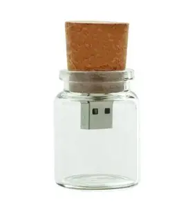 Novelty Creative Wishing Jar Bottle Glass Wooden Cork USB Flash Drive With Customized Logo