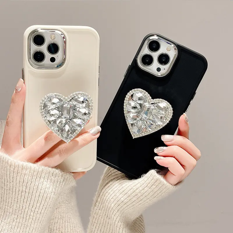 Big Love Diamond electrochapado titular de silicona suave teléfono móvil más funda para iPhone 14 15 13 12 11 pro Max