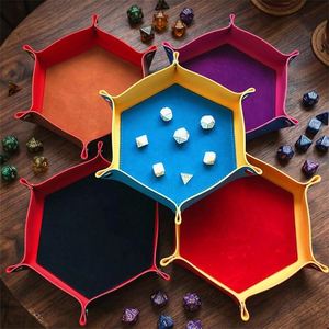 PU Leather Handmade <b>Foldable</b> Hexagon Shape Single Tier Dice Tray Storage Box for Jewelry Keys <b>Office</b> Organizer - Product Image 1