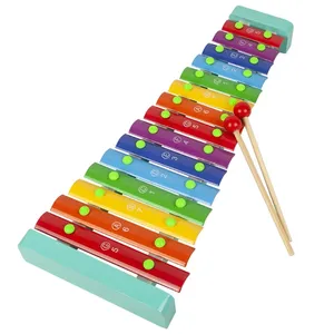 ベビーキッズ木製木琴15トーンノックピアノおもちゃ楽器教育玩具2マレット付き