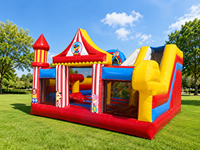 Château gonflable commercial à thème cirque pour enfants, toboggan, aire de jeux gonflable 5x5x4M en PVC pour l'extérieur