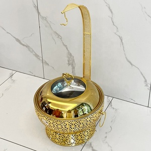 Calentador de Alimentos de Acero Inoxidable de 8.0L para <span class=keywords><strong>Banquetes</strong></span> de Boda en Hoteles, Recipiente Redondo para Calentar con Alcohol, Tipo <span class=keywords><strong>Buffet</strong></span>, Color Dorado - Product Image 2