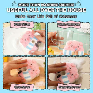 Esponja de pulpa de madera creativa <span class=keywords><strong>para</strong></span> cocina, paño de fregado mágico de dibujos animados <span class=keywords><strong>para</strong></span> lavar platos, cepillo quitamanchas <span class=keywords><strong>para</strong></span> ollas y cuencos. - Product Image 4
