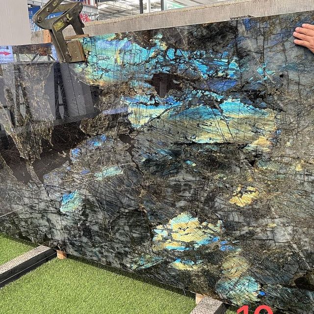 YDSTONE Modern Design Polished Lemurian Labradorite Blue Granite Slab Natural Stone Kitchen Countertop for Villas