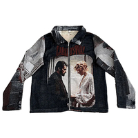 Blouson d'hiver vintage tissé pour homme ODM, respirant, avec fermeture éclair, col rabattable, broderie et imprimé scène de film classique