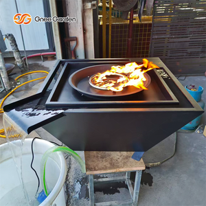 Fontaine de feu de piscine carrée en acier métallique, foyer au gaz, bol d'eau - Product Image 1