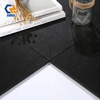 Carreaux de porcelaine mat effet marbre noir super noir Sinray 600x600mm 9,5mm d'épaisseur - Antibactériens, imperméables, design moderne pour salle de bain