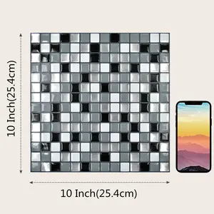 Adesivo de parede em forma de quadrada, adesivo de mosaico popular asiático preto e branco para cozinha azulejos 3d