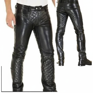 Pantalon droit pour homme en cuir véritable de haute qualité, taille mi-haute, en toile légère, tailles et couleurs personnalisables – Meilleures ventes - Product Image 1