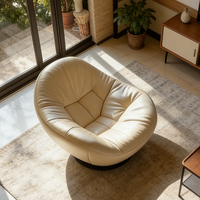 Fauteuil pivotant de luxe moderne en cuir crème, canapé d'appoint rond, fauteuil pour salon, meubles de maison, sièges design