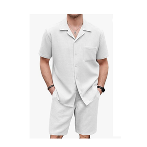 Wholesale Summer <b>Short</b> Sets for Men Plus Size 2-Piece Cotton Casual Streetwear Velour Woven With Embroidered Technics - Product Image 4