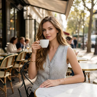 Gilet sans manches élégant gris clair pour femme, style parisien, qualité supérieure, personnalisable
