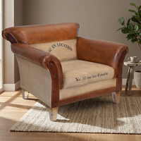 Fauteuil Chesterfield traditionnel en cuir véritable, revêtement en toile, pieds en bois, haute qualité pour salon, maison, hôtel