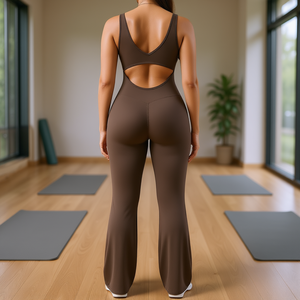Women's Plus Size Summer <b>Yoga</b> Jumpsuit With V-Back Hollow Design Breathable Spandex Nylon Full Length Activewear <b>Bodysuit</b> - Product Image 2