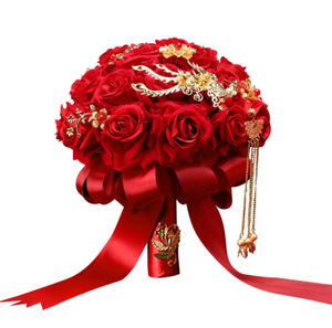 Chinesischer Retro-Stil Rosensträuße Hochzeitsstrauß Brautband Simulationsblumensträuße für Hochzeiten - Product Image 1