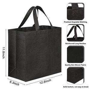 Factory Wholesale Promotion Reinforced Handles Black Reusable Non <b>Woven</b> Shopping Tote <b>Bags</b> with Custom Printed Logo - Product Image 3