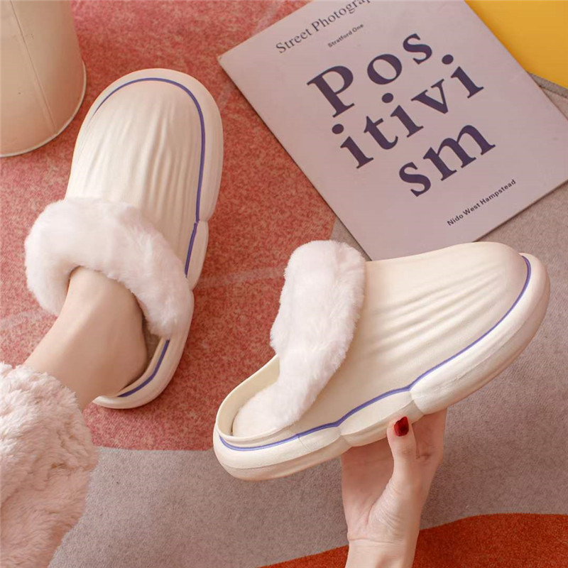 Autumn Winter Warm House Slippers Waterproof Couples Home Indoor Fuzzy Shoes