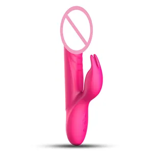 Dult-juguete sexual para mujer, vibrador de conejo de empuje recargable de silicona resistente al agua, giratorio telescópico