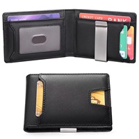 Dompet penyimpan kartu pria, klip uang kulit ramping kapasitas besar kustom dengan klip uang