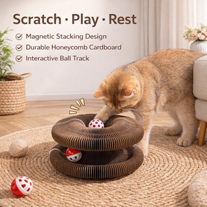 Jouet interactif <span class=keywords><strong>pour</strong></span> chat : Griffoir magique pliable en carton ondulé avec clochette, durable et écologique - Product Image 1