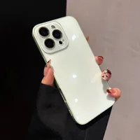 Coque de téléphone couleur unie brillante orange pour iPhone 17 16 15 14 Plus 13 Pro Max avec dos en verre trempé rigide