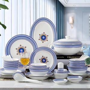 European-style Home 28 Pieces Kitchens Dinnerware <b>Sets</b> Porcelain <b>Dinner</b> Blue-edge Bone China - Product Image 2